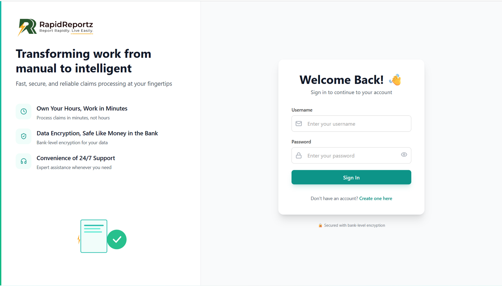 RapidReportz Login Screen